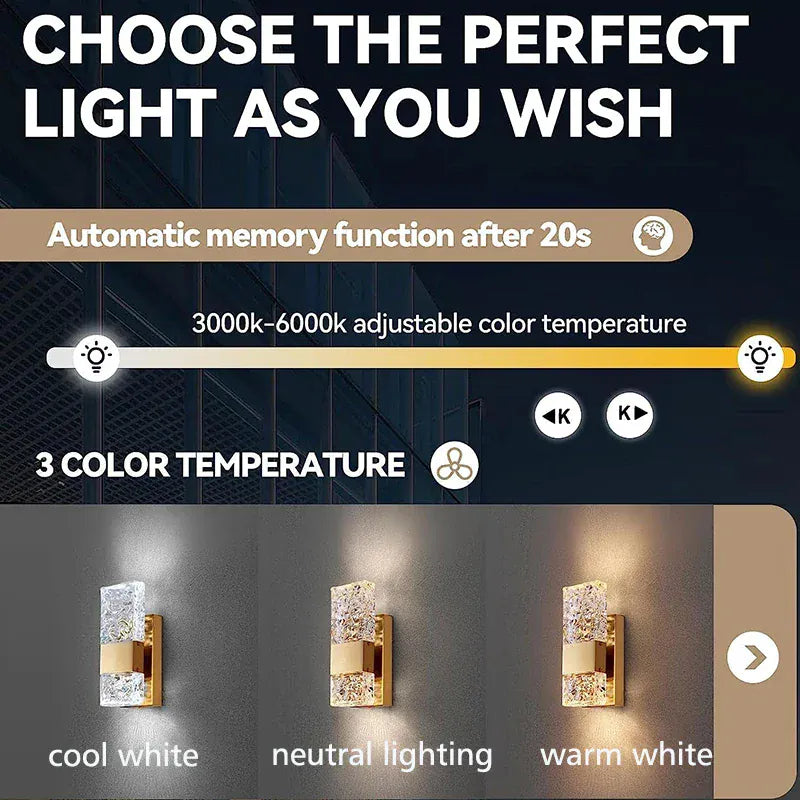 Verthara Premium Dimmable LED Wall Light With Remote Control – Adjustable 3000K-6000K - Modern Crystal Design - Eye Protection - Easy Installation