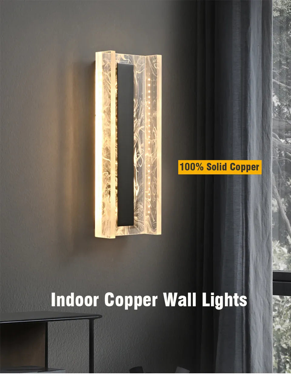 Verthara Premium Dimmable Rectangle Copper Wall Sconce