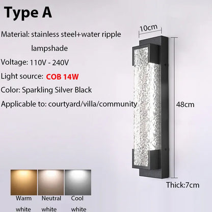 Verthara Premium Dimmable Stainless Steel Outdoor Wall Sconce Triac dimming 3000K / A 14w