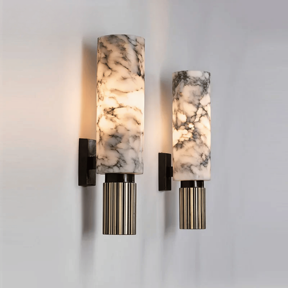 Verthara Premium E27 Wall Light Sconce With Natural Marble Finish – Indoor Wall Lamp - Modern Design - 15.7 Inch - Elegant Home Decor Cool White(5500-7000K) / H40x12x9cm / 2 pcs