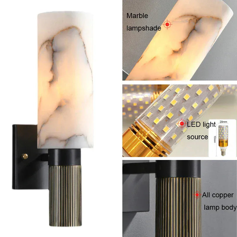 Verthara Premium E27 Wall Light Sconce With Natural Marble Finish – Indoor Wall Lamp - Modern Design - 15.7 Inch - Elegant Home Decor