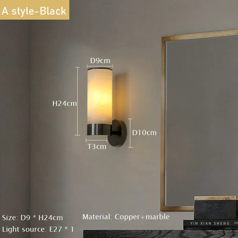Verthara Premium E27 Wall Light With Natural Marble Finish - Wall-Mounted - Modern Design - Black Gold Accents - Indoor Lighting - Elegant Sconce Cool White(5500-7000K) / A Black