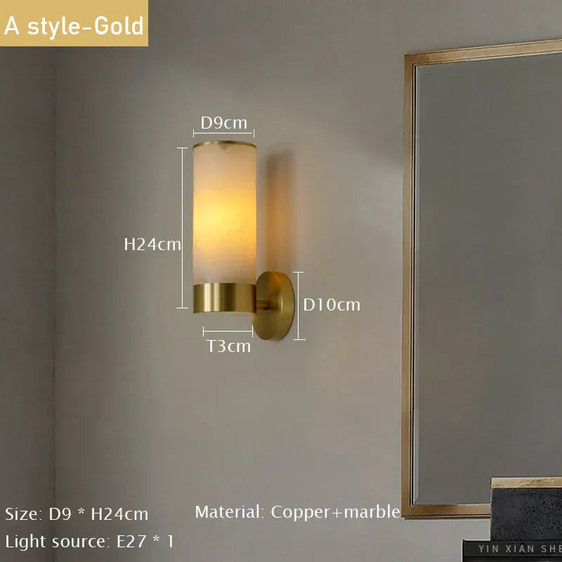 Verthara Premium E27 Wall Light With Natural Marble Finish - Wall-Mounted - Modern Design - Black Gold Accents - Indoor Lighting - Elegant Sconce Cool White(5500-7000K) / A Gold
