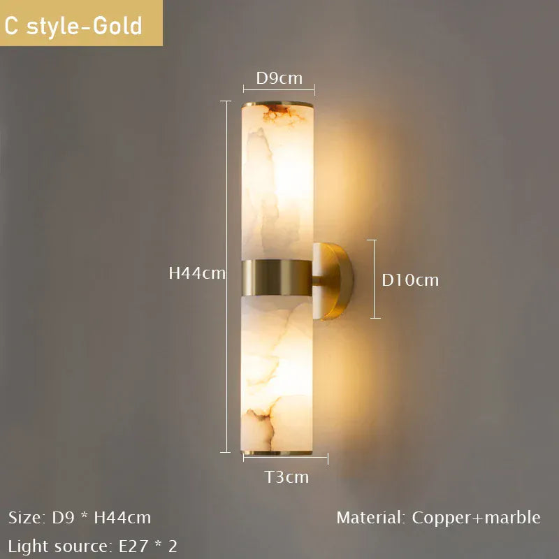 Verthara Premium E27 Wall Light With Natural Marble Finish - Wall-Mounted - Modern Design - Black Gold Accents - Indoor Lighting - Elegant Sconce Cool White(5500-7000K) / C Gold