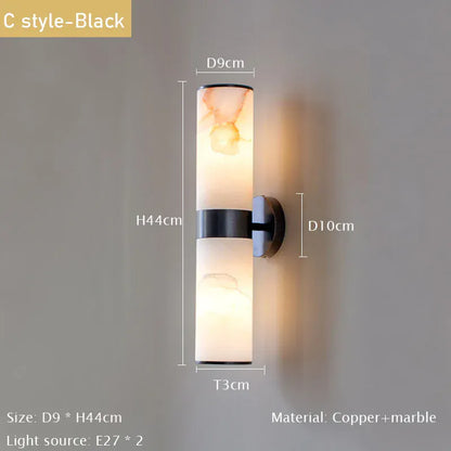Verthara Premium E27 Wall Light With Natural Marble Finish - Wall-Mounted - Modern Design - Black Gold Accents - Indoor Lighting - Elegant Sconce Cool White(5500-7000K) / C Black
