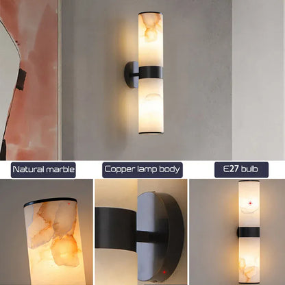 Verthara Premium E27 Wall Light With Natural Marble Finish - Wall-Mounted - Modern Design - Black Gold Accents - Indoor Lighting - Elegant Sconce