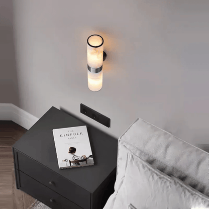 Verthara Premium E27 Wall Light With Natural Marble Finish - Wall-Mounted - Modern Design - Black Gold Accents - Indoor Lighting - Elegant Sconce