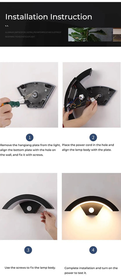 Verthara Premium Fan-Shaped Motion Sensor Outdoor Wall Light