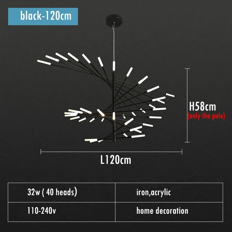 Verthara Premium Firework Sculptural Gold LED Chandelier black 120cm