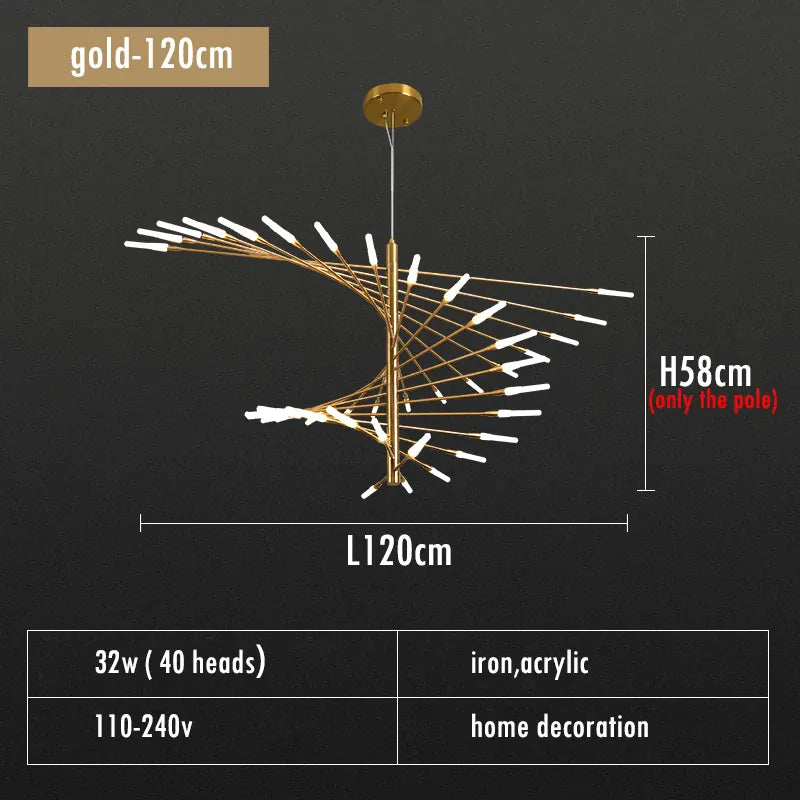 Verthara Premium Firework Sculptural Gold LED Chandelier gold 120cm