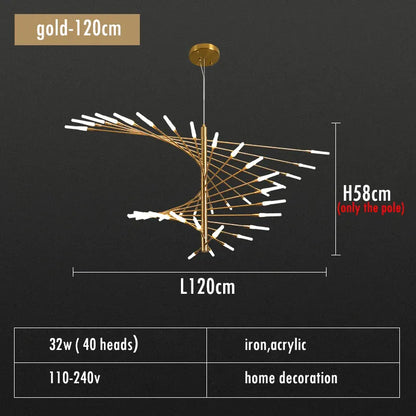 Verthara Premium Firework Sculptural Gold LED Chandelier gold 120cm