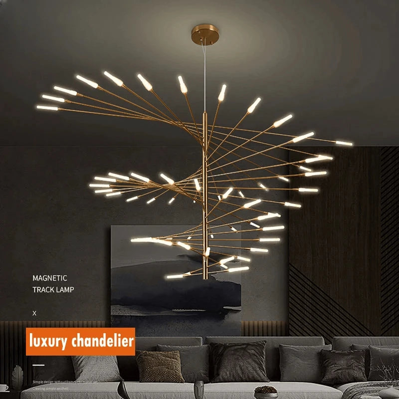Verthara Premium Firework Sculptural Gold LED Chandelier