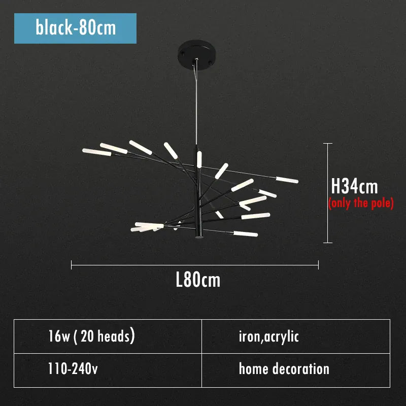 Verthara Premium Firework Sculptural Gold LED Chandelier black 80cm