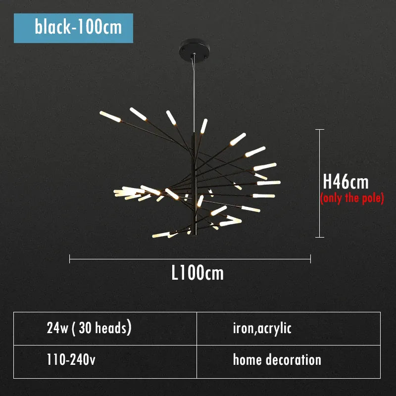 Verthara Premium Firework Sculptural Gold LED Chandelier black 100cm