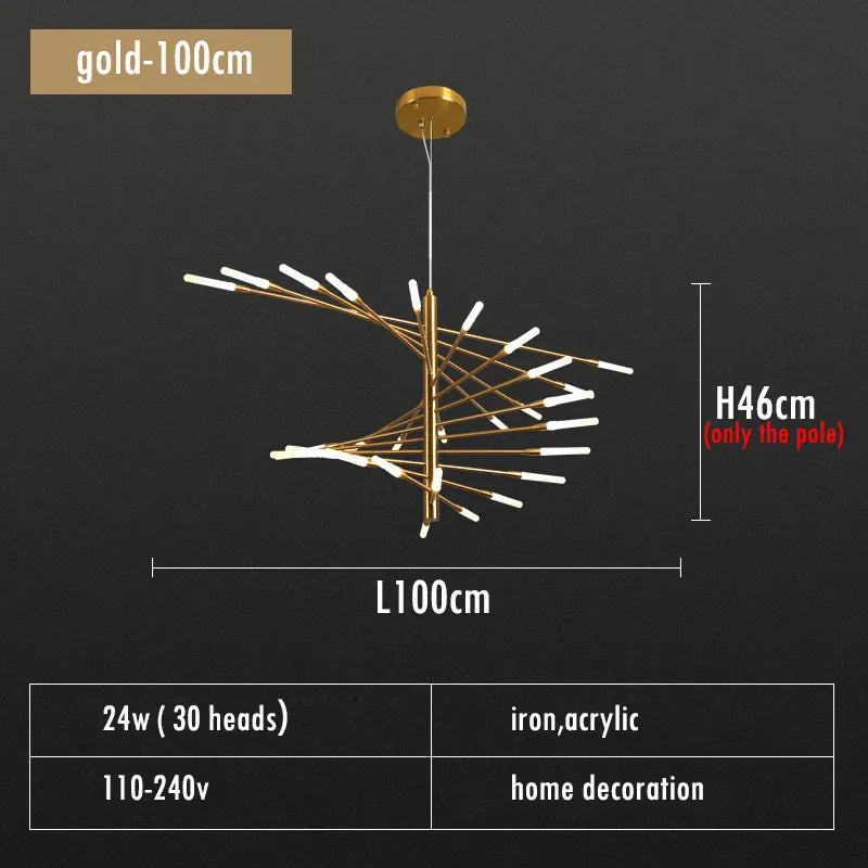 Verthara Premium Firework Sculptural Gold LED Chandelier gold 100cm
