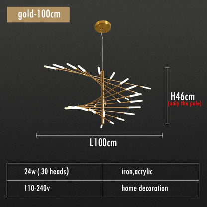 Verthara Premium Firework Sculptural Gold LED Chandelier gold 100cm