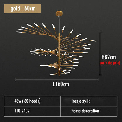Verthara Premium Firework Sculptural Gold LED Chandelier gold 160cm