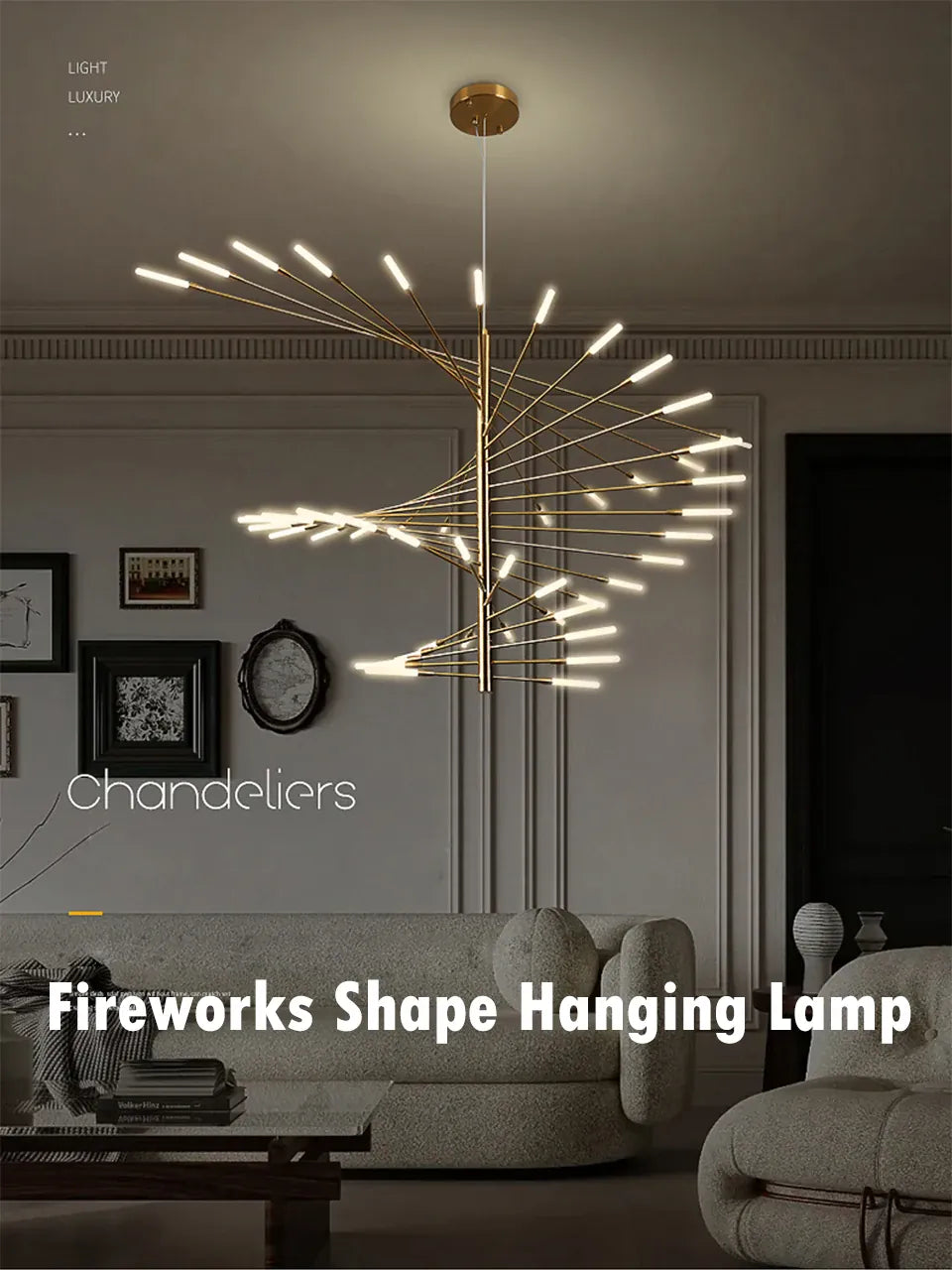 Verthara Premium Firework Sculptural Gold LED Chandelier