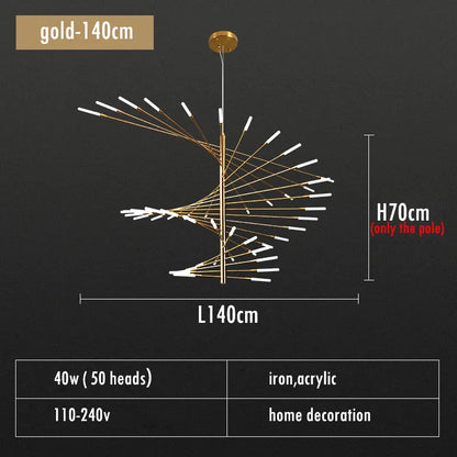 Verthara Premium Firework Sculptural Gold LED Chandelier gold 140cm