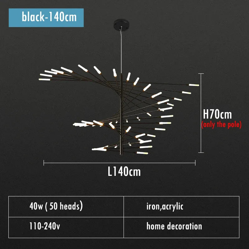 Verthara Premium Firework Sculptural Gold LED Chandelier black 140cm
