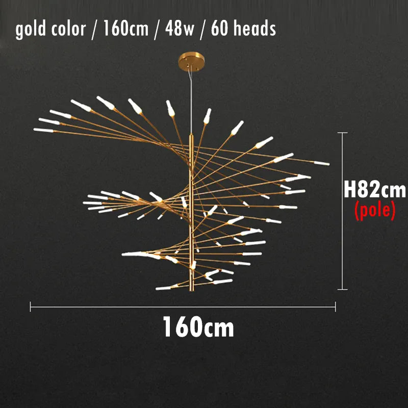 Verthara Premium Firework Sculptural Gold LED Chandelier