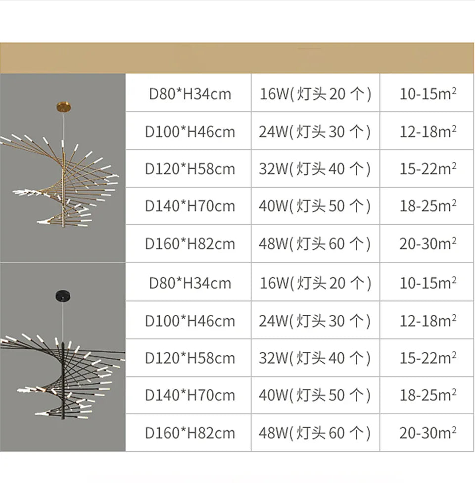 Verthara Premium Firework Sculptural Gold LED Chandelier