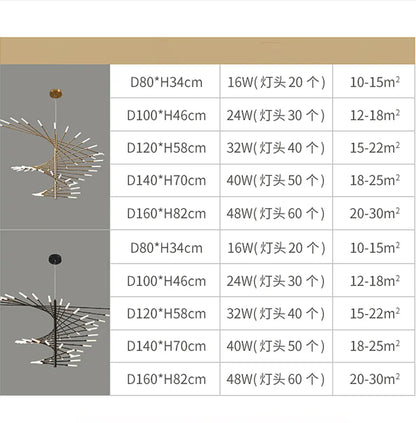 Verthara Premium Firework Sculptural Gold LED Chandelier