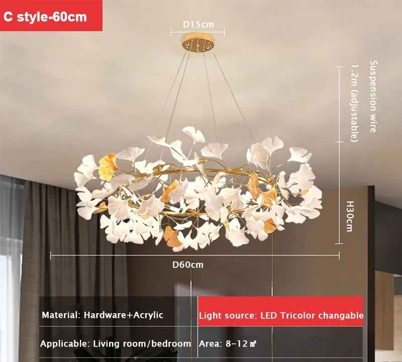 Verthara Premium Ginkgo Leaf Branch Chandelier C-style-60cm