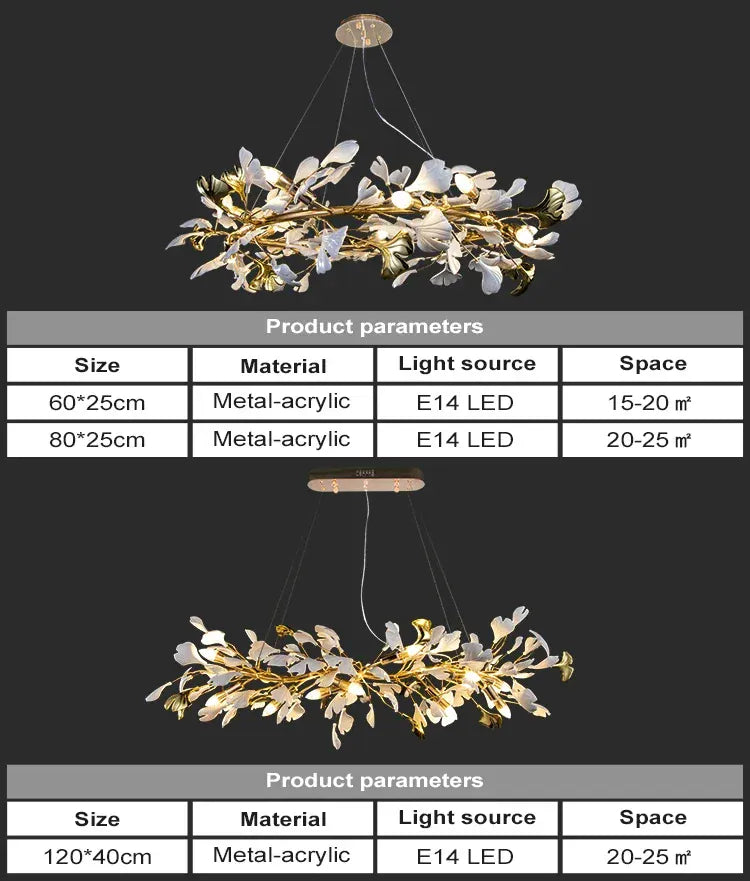 Verthara Premium Ginkgo Leaf Branch Chandelier