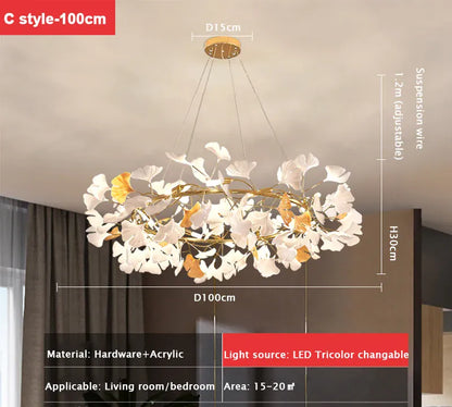 Verthara Premium Ginkgo Leaf Branch Chandelier C-style-100cm