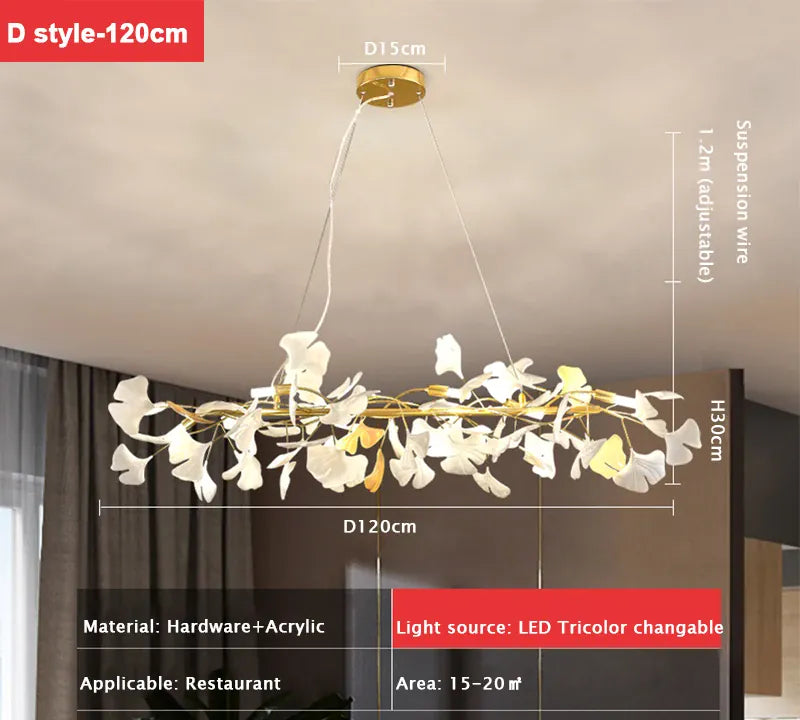 Verthara Premium Ginkgo Leaf Branch Chandelier D-style-120cm