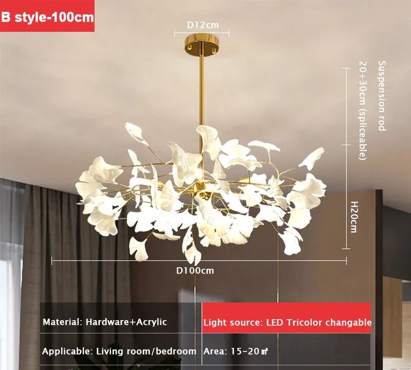Verthara Premium Ginkgo Leaf Branch Chandelier B-style-100cm