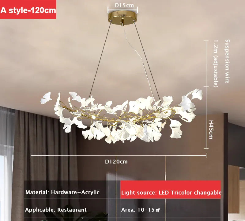 Verthara Premium Ginkgo Leaf Branch Chandelier A-style-120cm