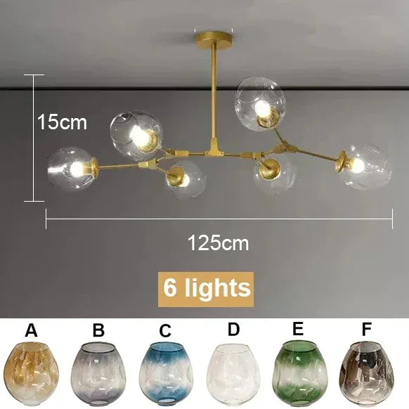 Verthara Premium Glass Ceiling Light Fixture – Modern Nordic Design - Iron - Indoor Lighting - Ideal For Dining Room - Warm Tones - E27 Compatible 6 lights / Warm White