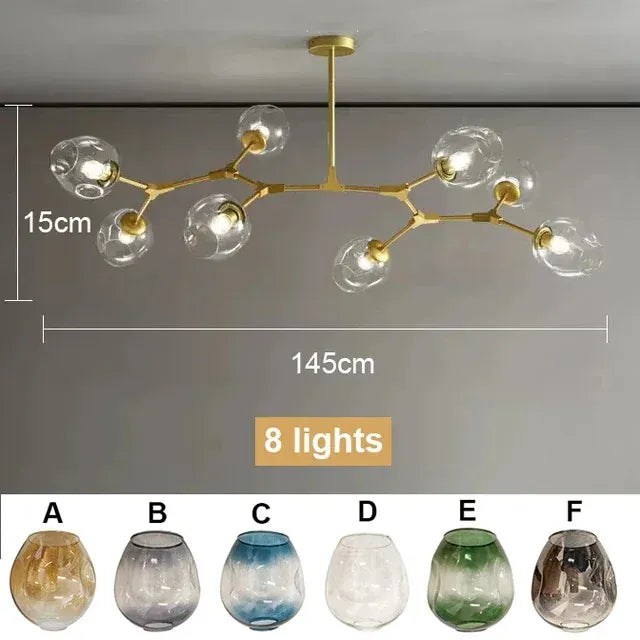 Verthara Premium Glass Ceiling Light Fixture – Modern Nordic Design - Iron - Indoor Lighting - Ideal For Dining Room - Warm Tones - E27 Compatible 8 lights / Warm White