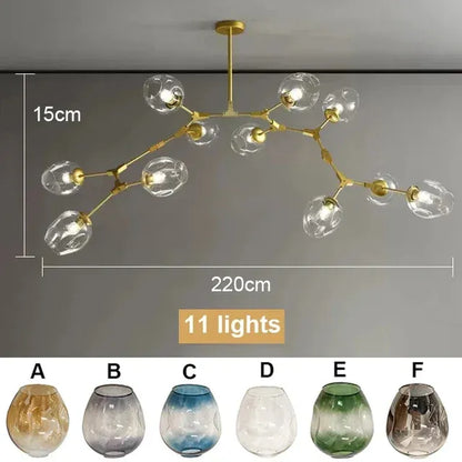 Verthara Premium Glass Ceiling Light Fixture – Modern Nordic Design - Iron - Indoor Lighting - Ideal For Dining Room - Warm Tones - E27 Compatible 11 lights / Warm White