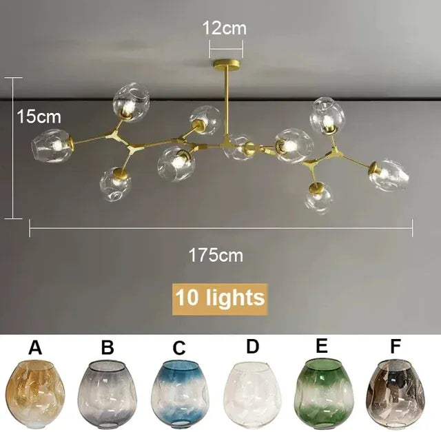 Verthara Premium Glass Ceiling Light Fixture – Modern Nordic Design - Iron - Indoor Lighting - Ideal For Dining Room - Warm Tones - E27 Compatible 10 lights / Warm White