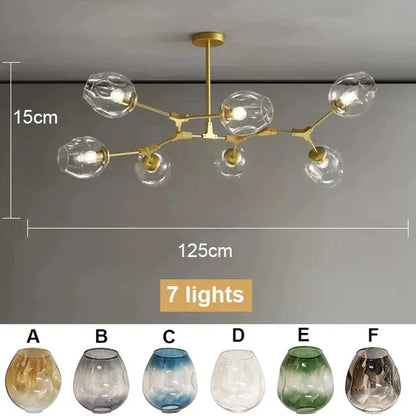 Verthara Premium Glass Ceiling Light Fixture – Modern Nordic Design - Iron - Indoor Lighting - Ideal For Dining Room - Warm Tones - E27 Compatible 7 lights / Cold White