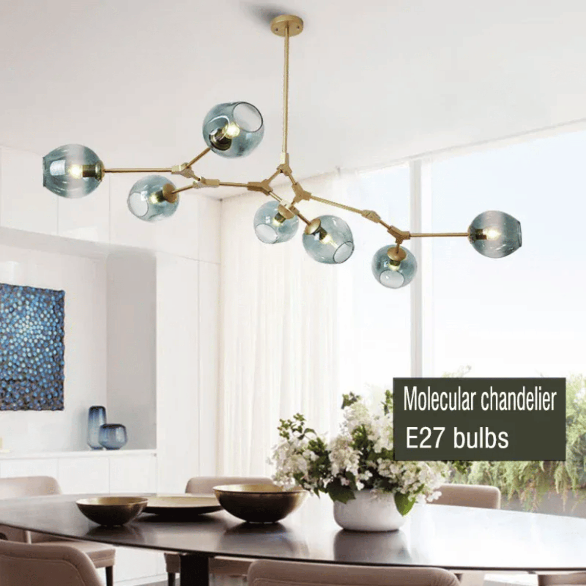 Verthara Premium Glass Ceiling Light Fixture – Modern Nordic Design - Iron - Indoor Lighting - Ideal For Dining Room - Warm Tones - E27 Compatible
