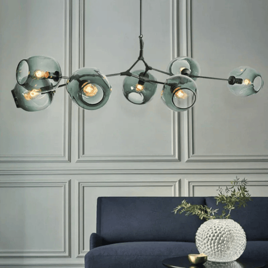 Verthara Premium Glass Ceiling Light Fixture – Modern Nordic Design - Iron - Indoor Lighting - Ideal For Dining Room - Warm Tones - E27 Compatible 6 lights / Warm White