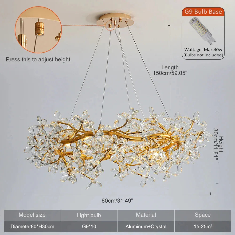 Verthara Premium Gold Crystal Adjustable Pendant Chandelier Diameter 80cm / cold light 6000K