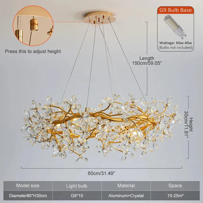 Verthara Premium Gold Crystal Adjustable Pendant Chandelier Diameter 80cm / cold light 6000K