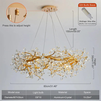 Verthara Premium Gold Crystal Adjustable Pendant Chandelier