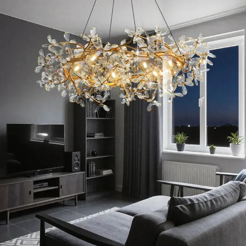 Verthara Premium Gold Crystal Adjustable Pendant Chandelier