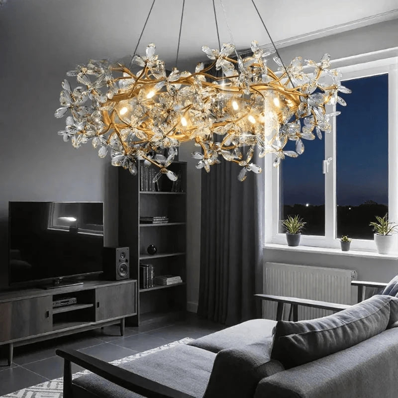 Verthara Premium Gold Crystal Adjustable Pendant Chandelier