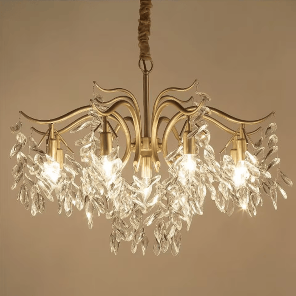 Verthara Premium Gold Crystal LED Pendant Chandelier | Dimmable 3 Colours