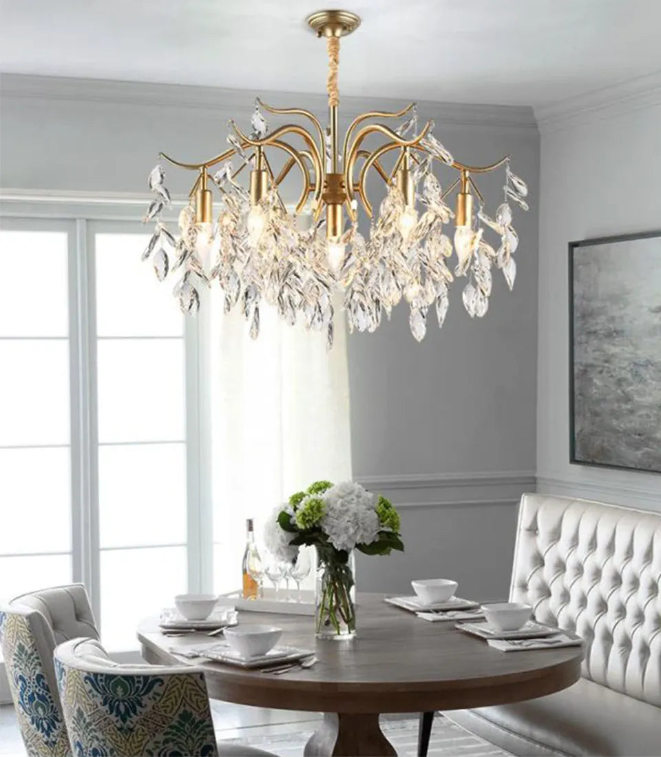 Verthara Premium Gold Crystal LED Pendant Chandelier | Dimmable 3 Colours