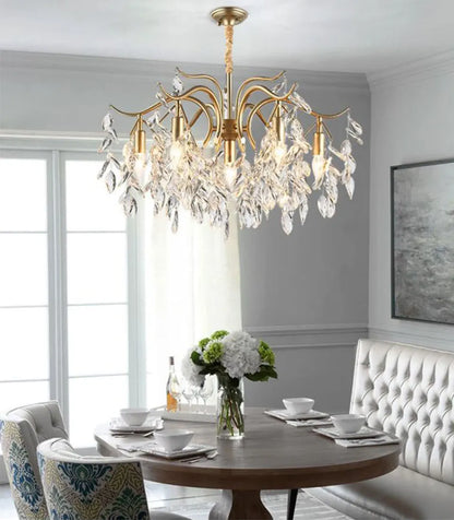 Verthara Premium Gold Crystal LED Pendant Chandelier | Dimmable 3 Colours