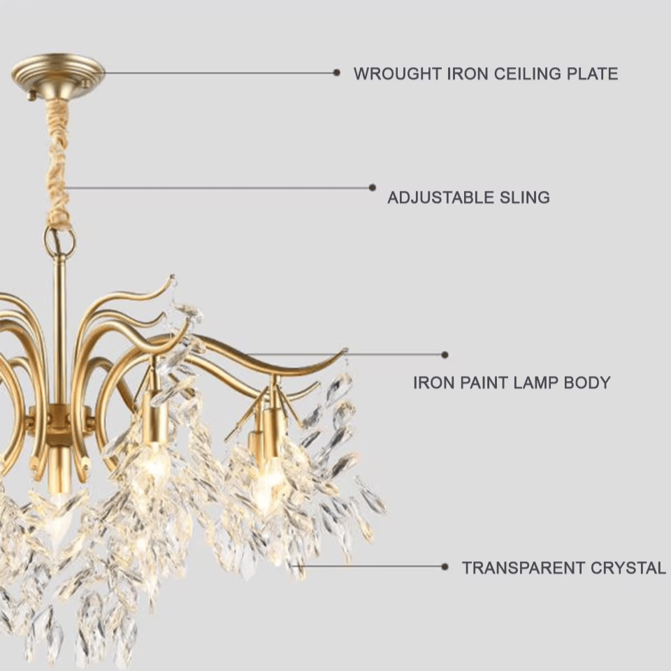 Verthara Premium Gold Crystal LED Pendant Chandelier | Dimmable 3 Colours