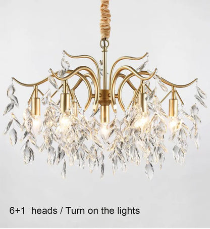 Verthara Premium Gold Crystal LED Pendant Chandelier | Dimmable 3 Colours